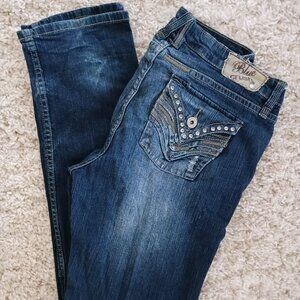 Blue Crush Skinny Blue Women's Jeans Sz 9 Embellished Pockets Boho Distressted